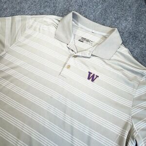Washington Huskies Nike Golf Polo Shirt Mens 2XL Beige NCAA Football Dri Fit